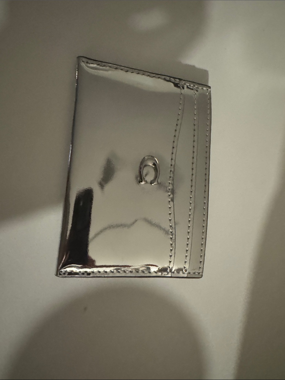 Coach Metallic Silver Card Holder with C Logo - Picture 2 of 7
